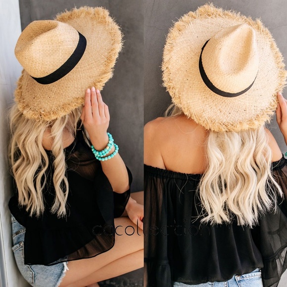 Sun beach hat wide brim woven ribbon band SOLD - Picture 3 of 3